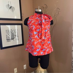 MSGM Sleeveless Top Womens Size 40 or US Small Tie Neck Red Blue Button Front